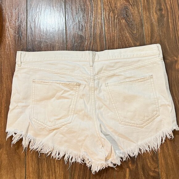 Free People We The Free White Denim Shorts with Red Striped Pockets Women's 31 - Picture 2 of 4